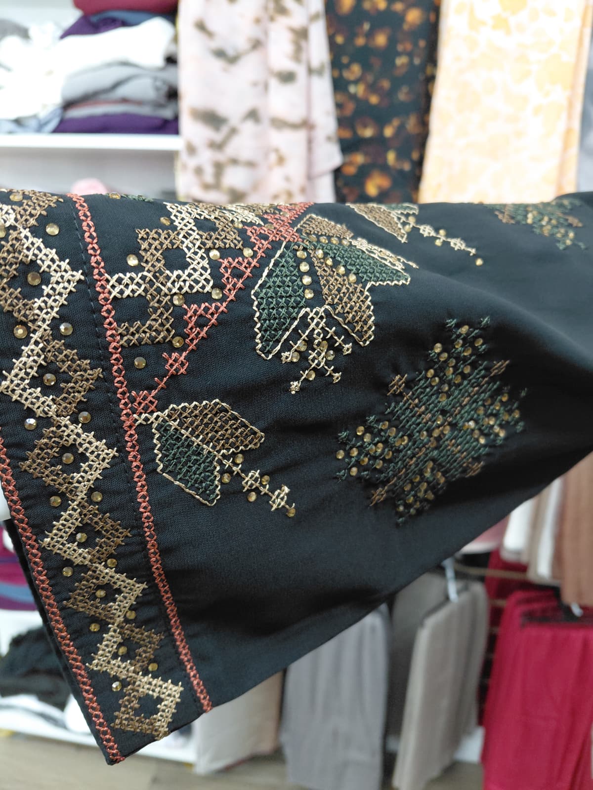 2 layers Turkish Kaftan in Black - exquisite embroidered dress for women