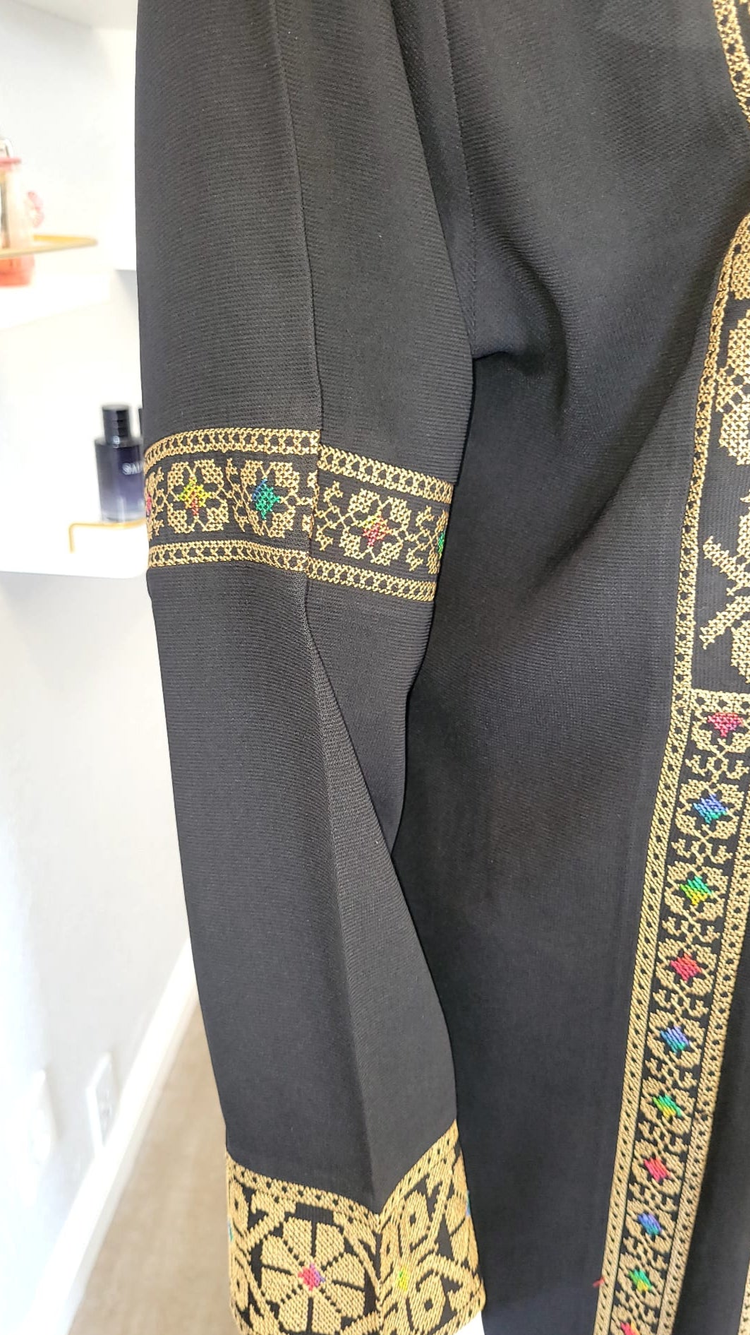 Closed Black Kaftan with Geometrical Gold Designs