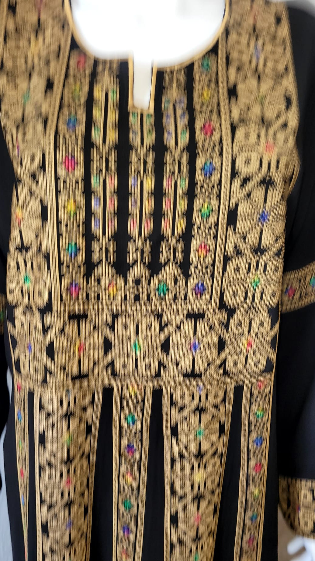 Closed Black Kaftan with Geometrical Gold Designs