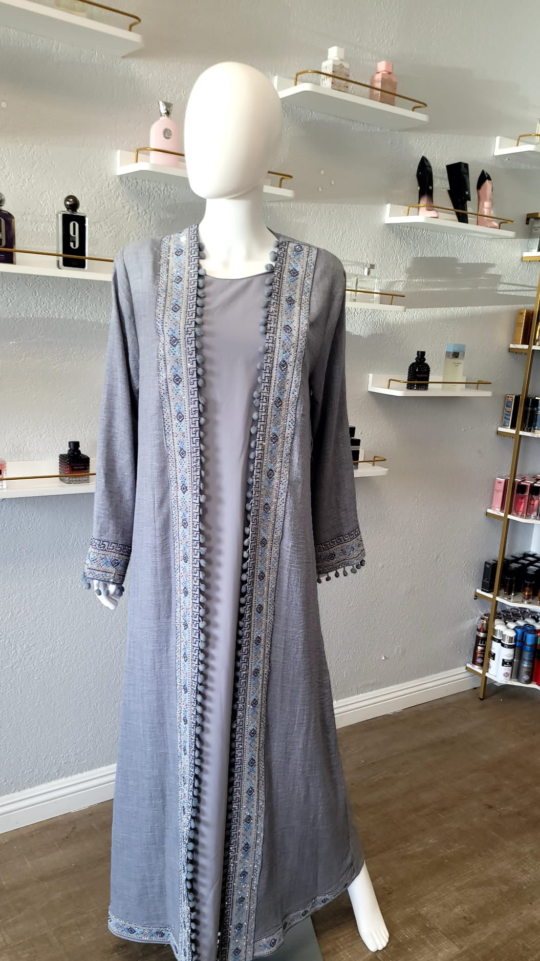 Baby Blue Kaftan with Intricate Patterns and Designs