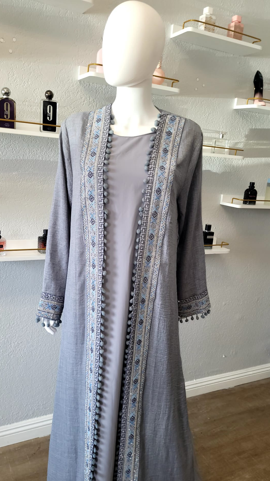Baby Blue Kaftan with Intricate Patterns and Designs