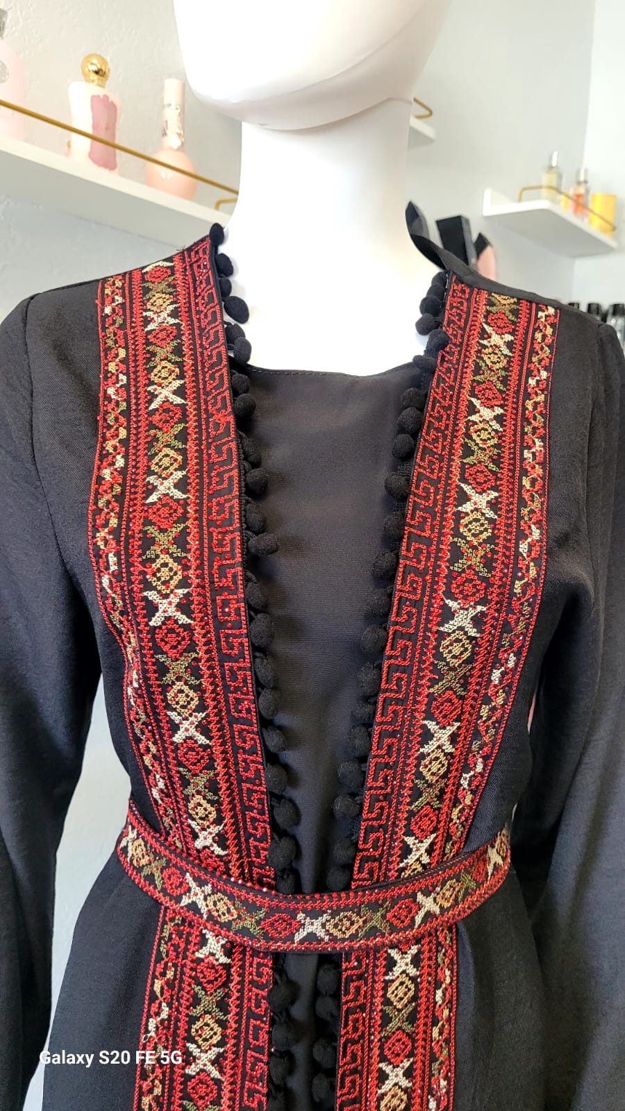 Palestinian Black and Red Moroccan Kaftan with Intricate Designs