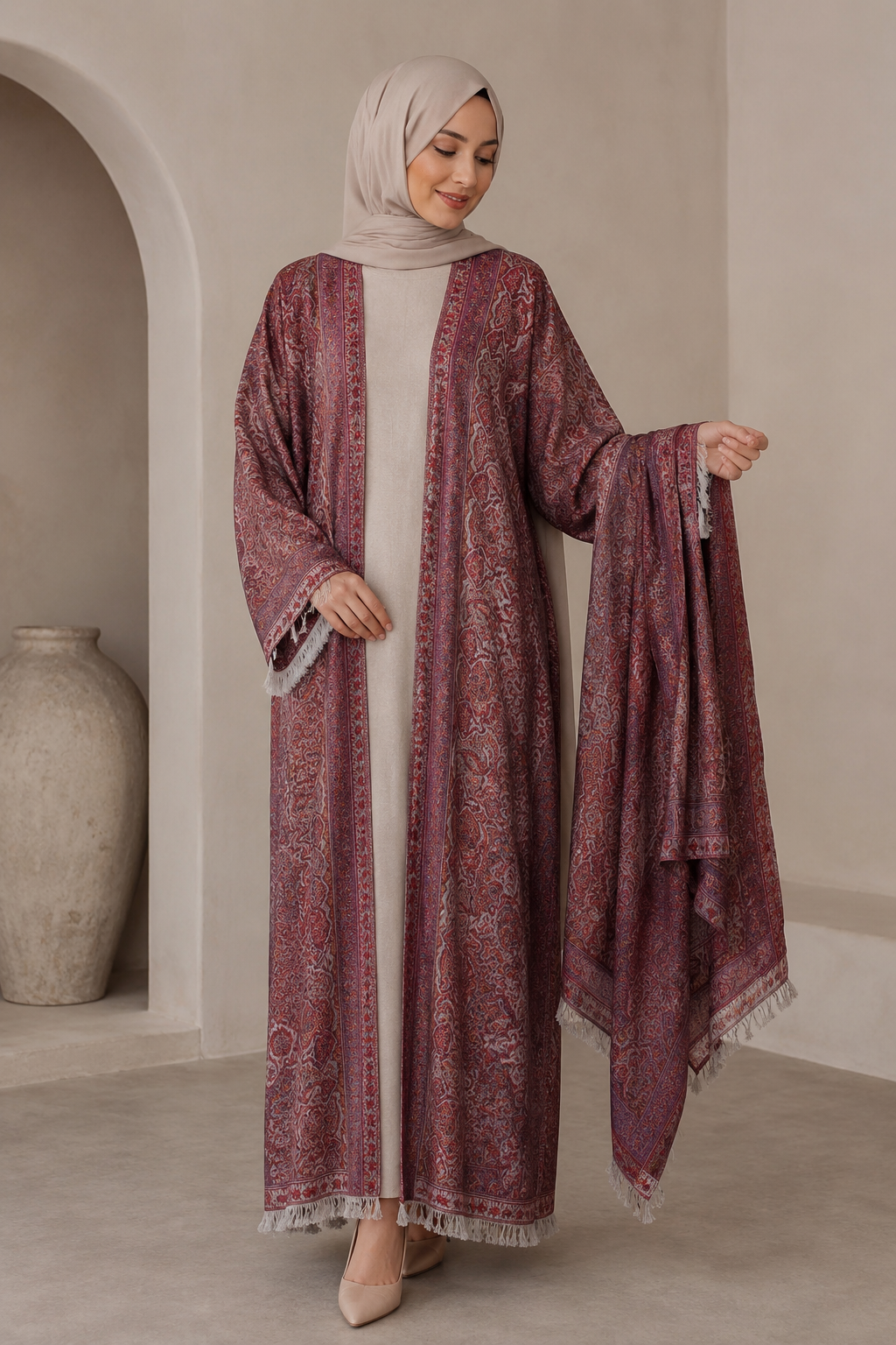 Rosewood Pashmina Open Abaya Set