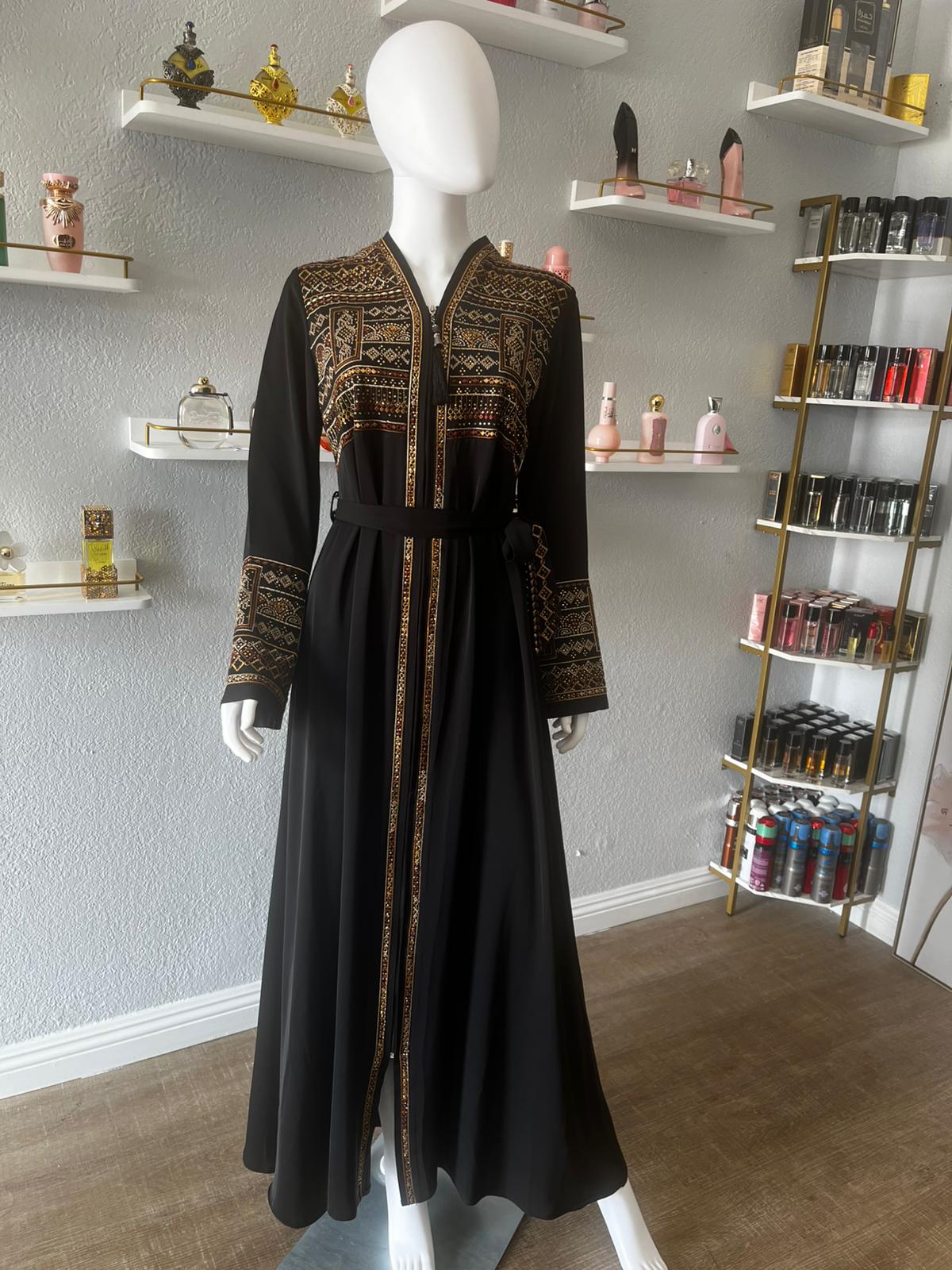 Black with Gold Embroidery Turkiye Abaya