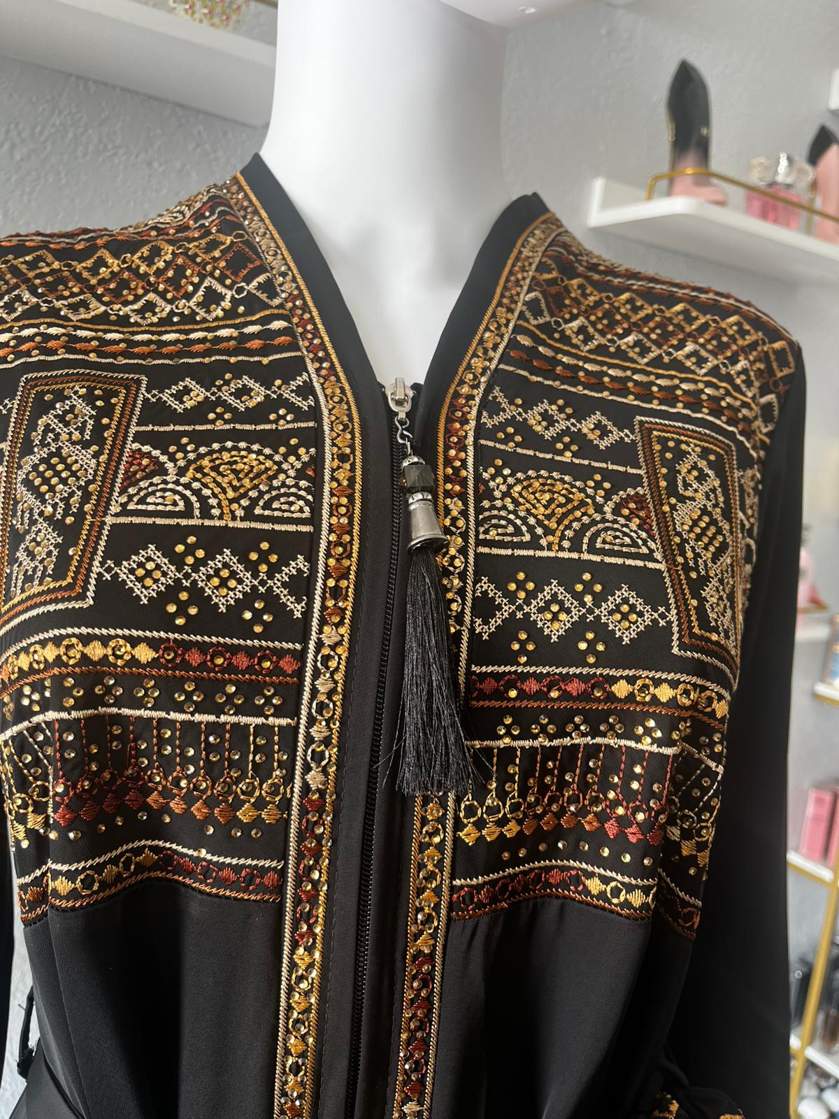 Black with Gold Embroidery Turkiye Abaya