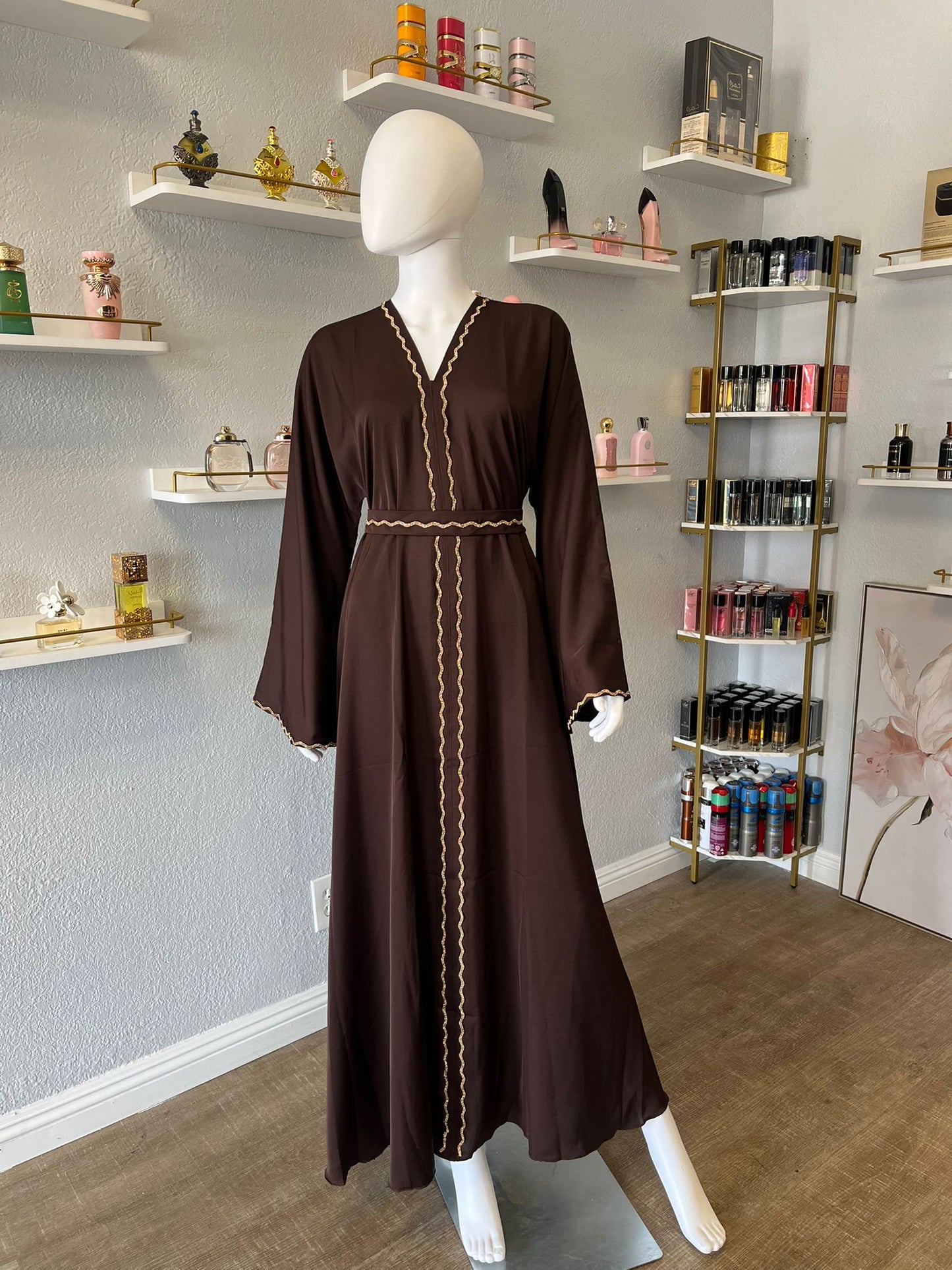 Brown Abaya with Gold Edges.