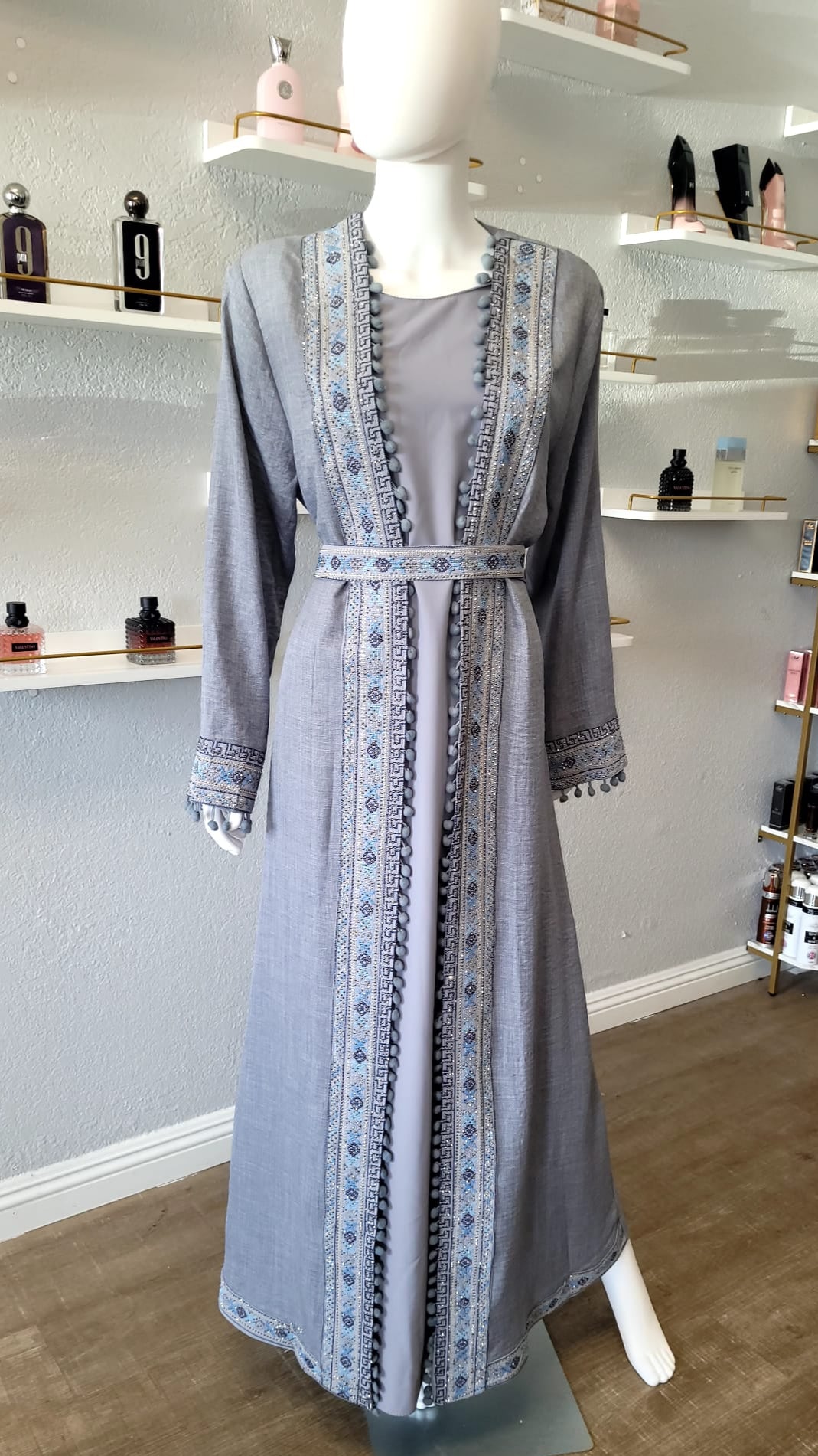 Baby Blue Kaftan with Intricate Patterns and Designs