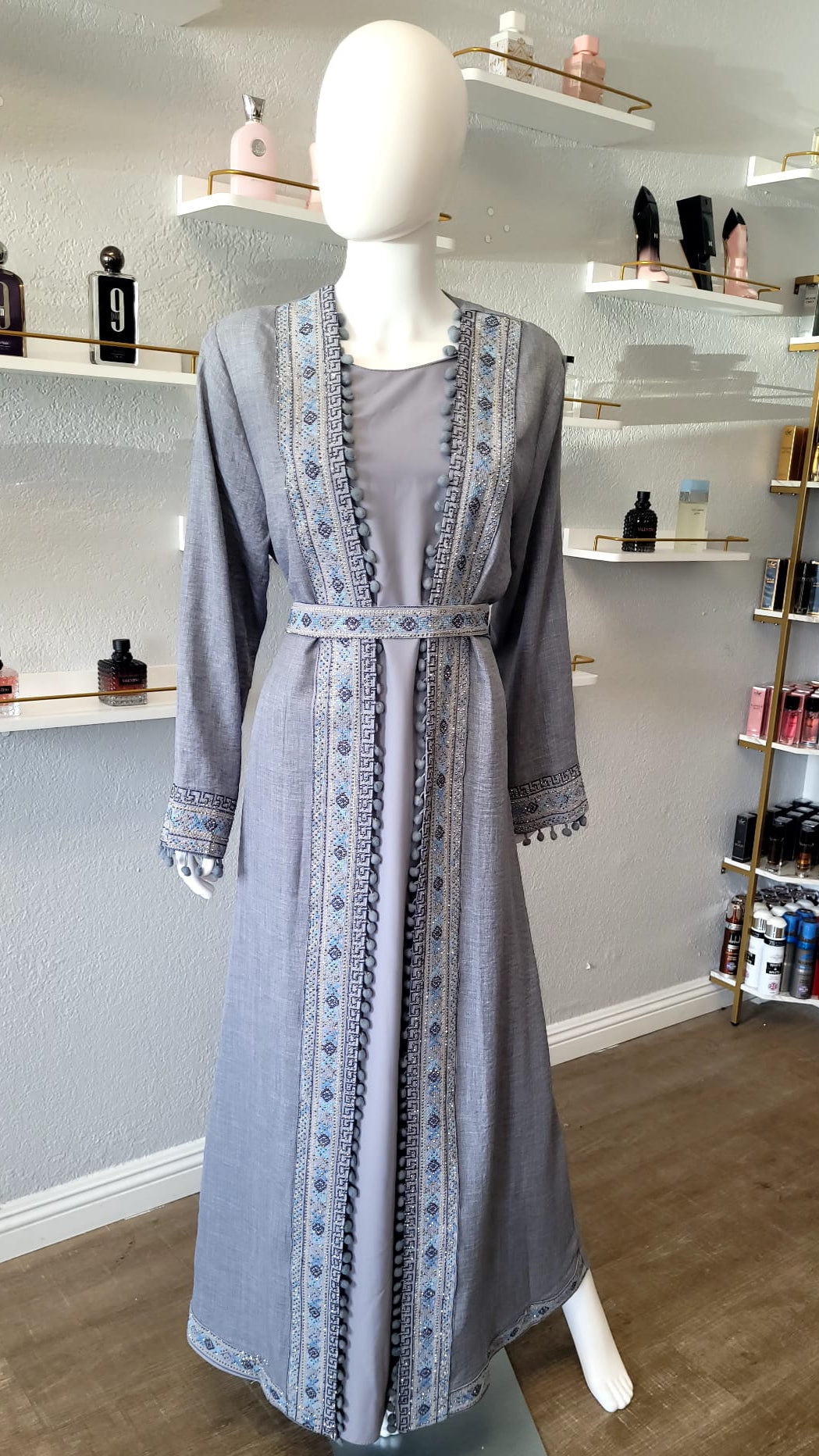 Baby Blue Kaftan with Intricate Patterns and Designs