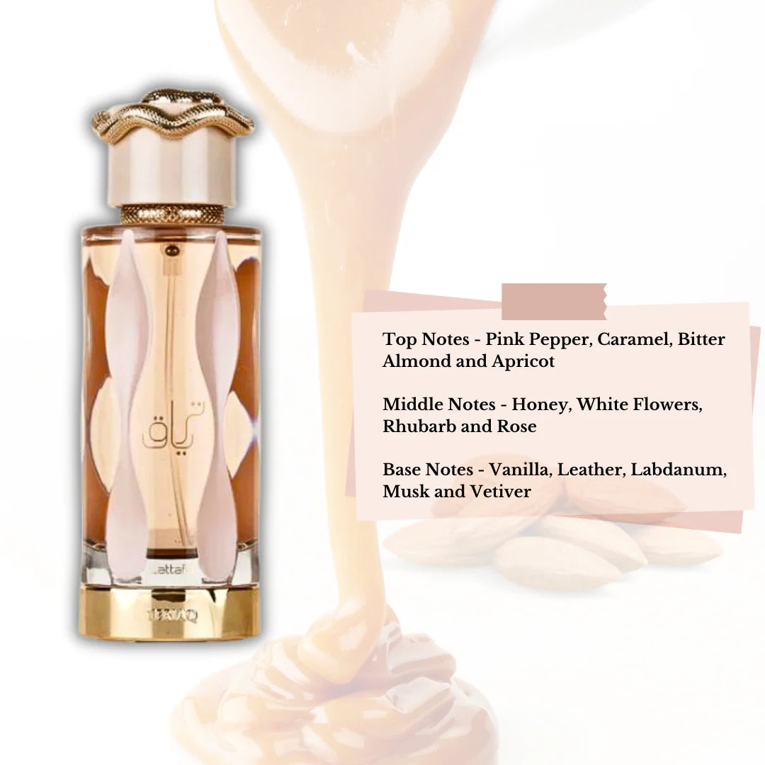 TERIAQ EDP Spray 100ML (3.4 OZ) by Lattafa, Long Lasting Perfumes for Men & Women | Caramel, Leather, Musky, Sweet.