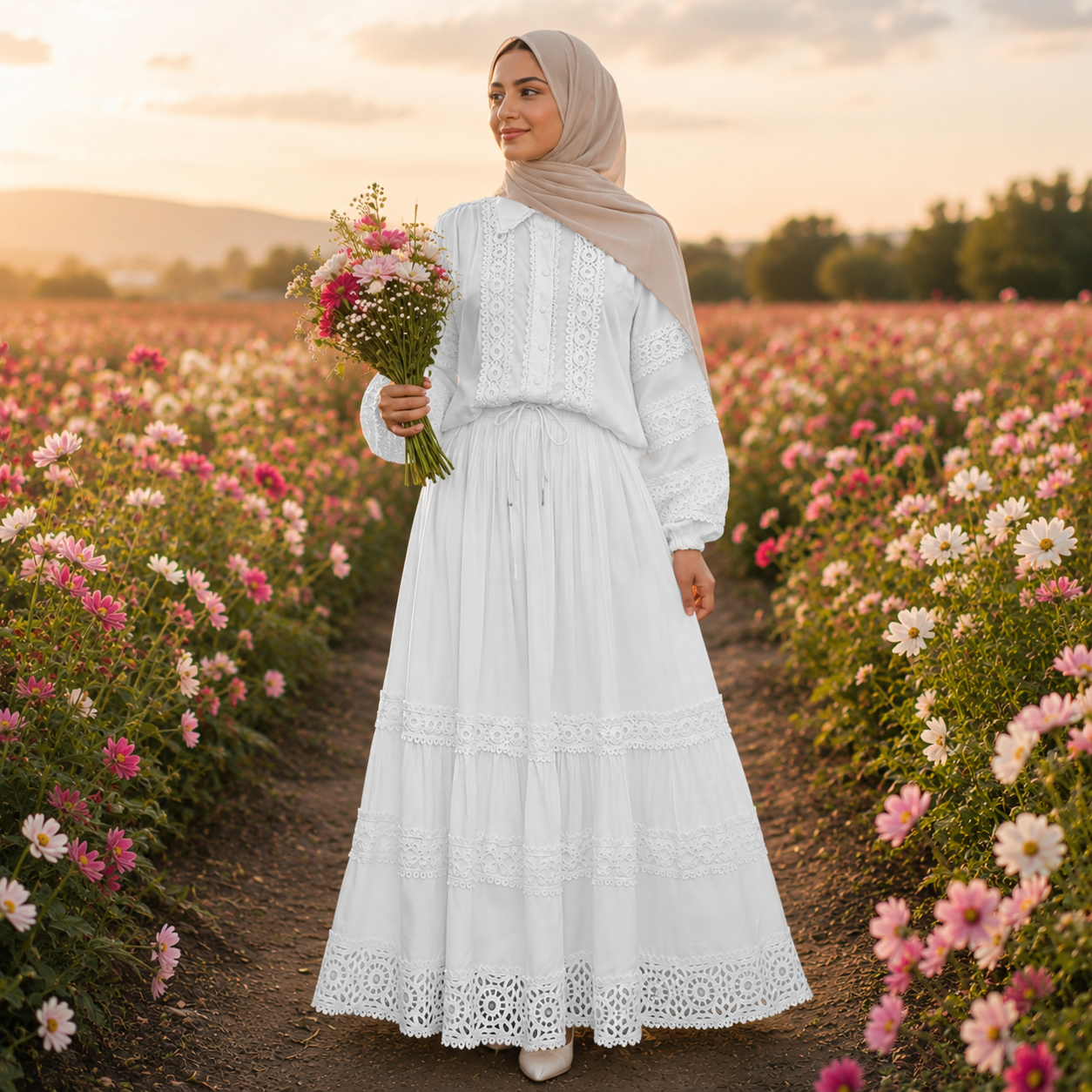 white skirt set