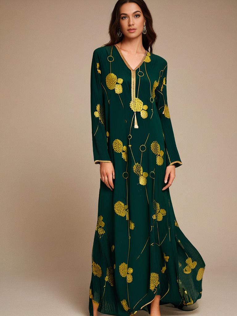 Green Floral Abaya