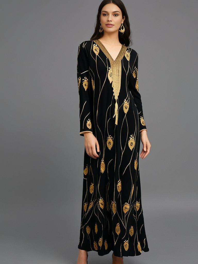 Black printed Abaya