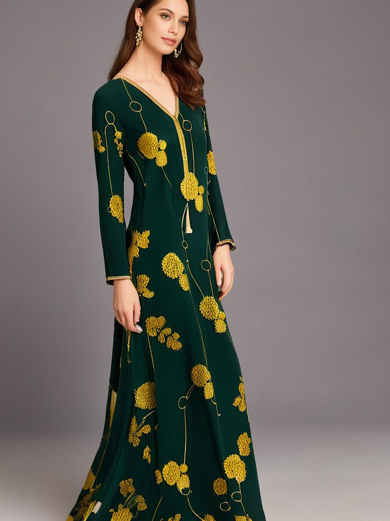 Green Floral Abaya