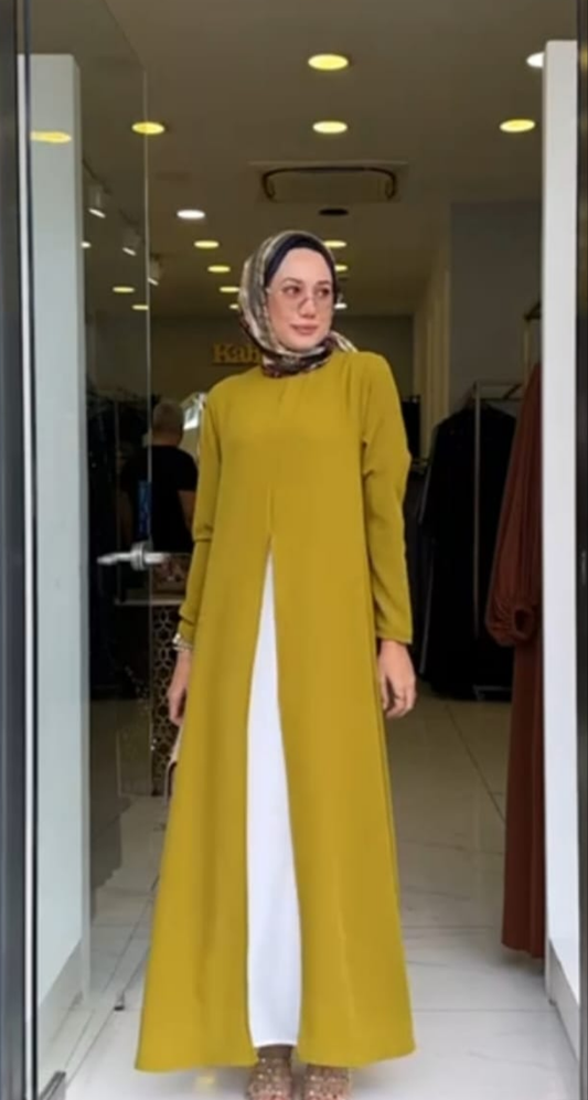 Türkiye 2pc Dress  in Mustard Green.