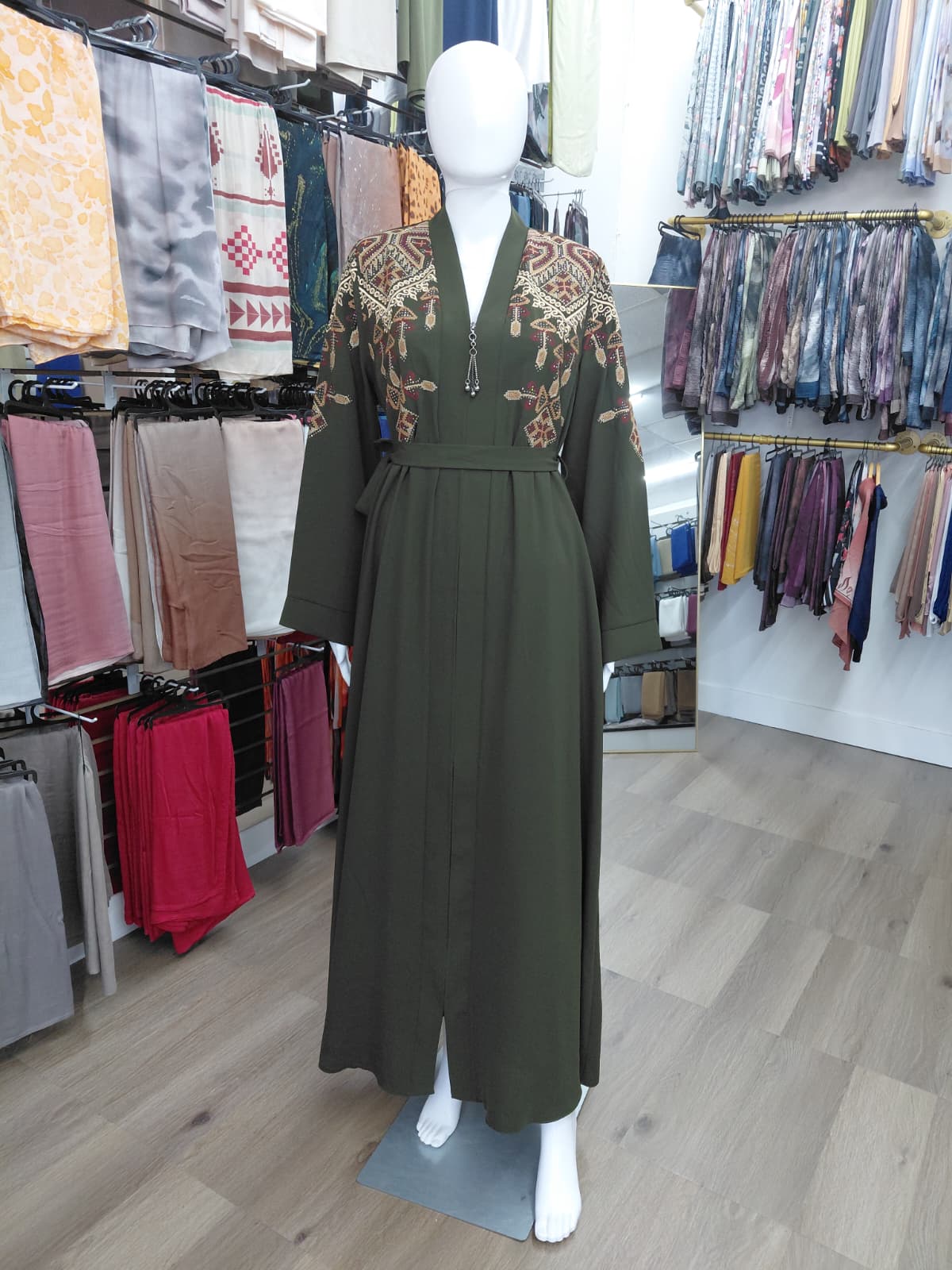 Zaynah Heritage Olive Green Embroidered Abaya | Luxury Modest Wear | Sajdah Couture