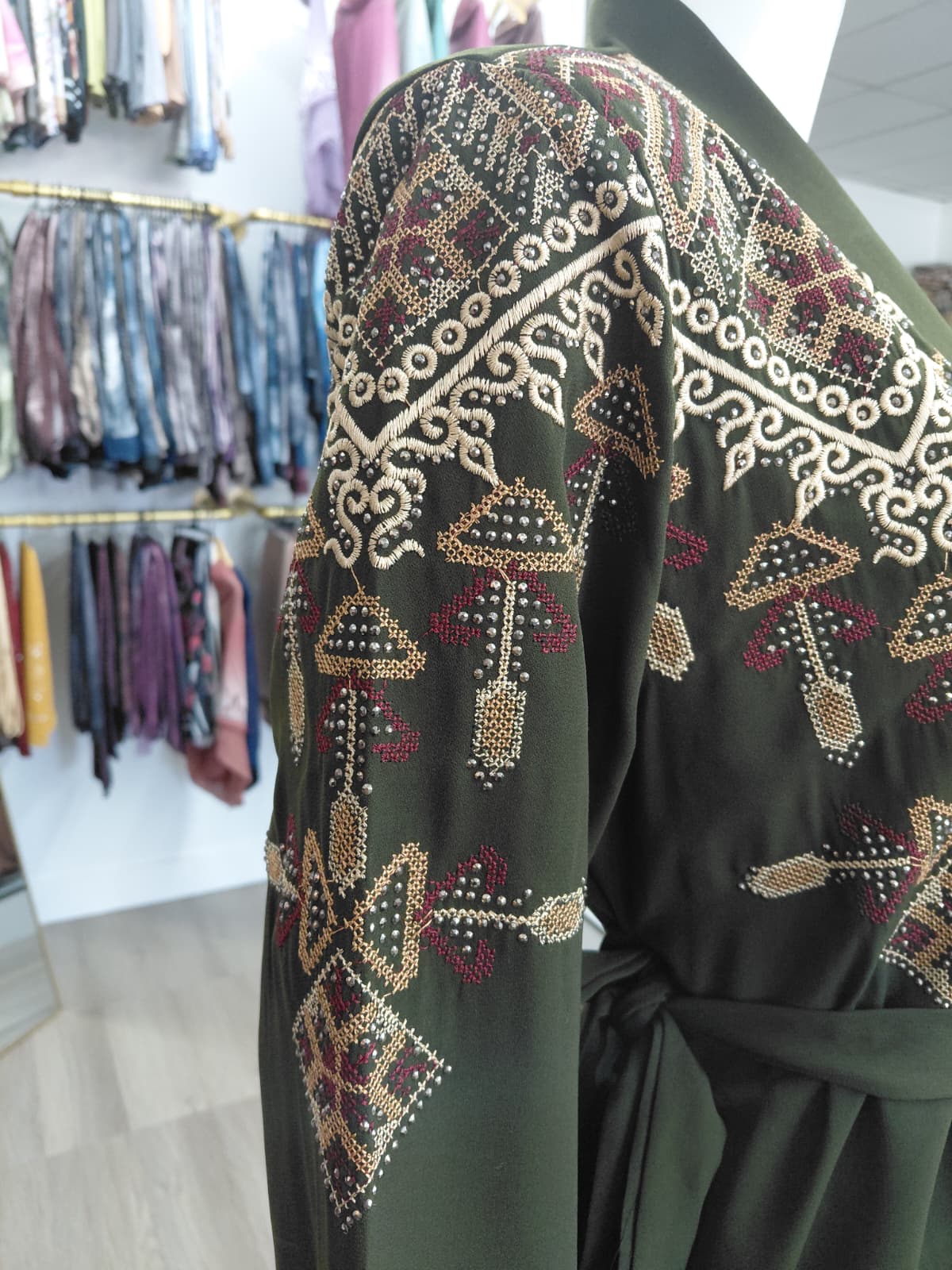 Zaynah Heritage Olive Green Embroidered Abaya | Luxury Modest Wear | Sajdah Couture