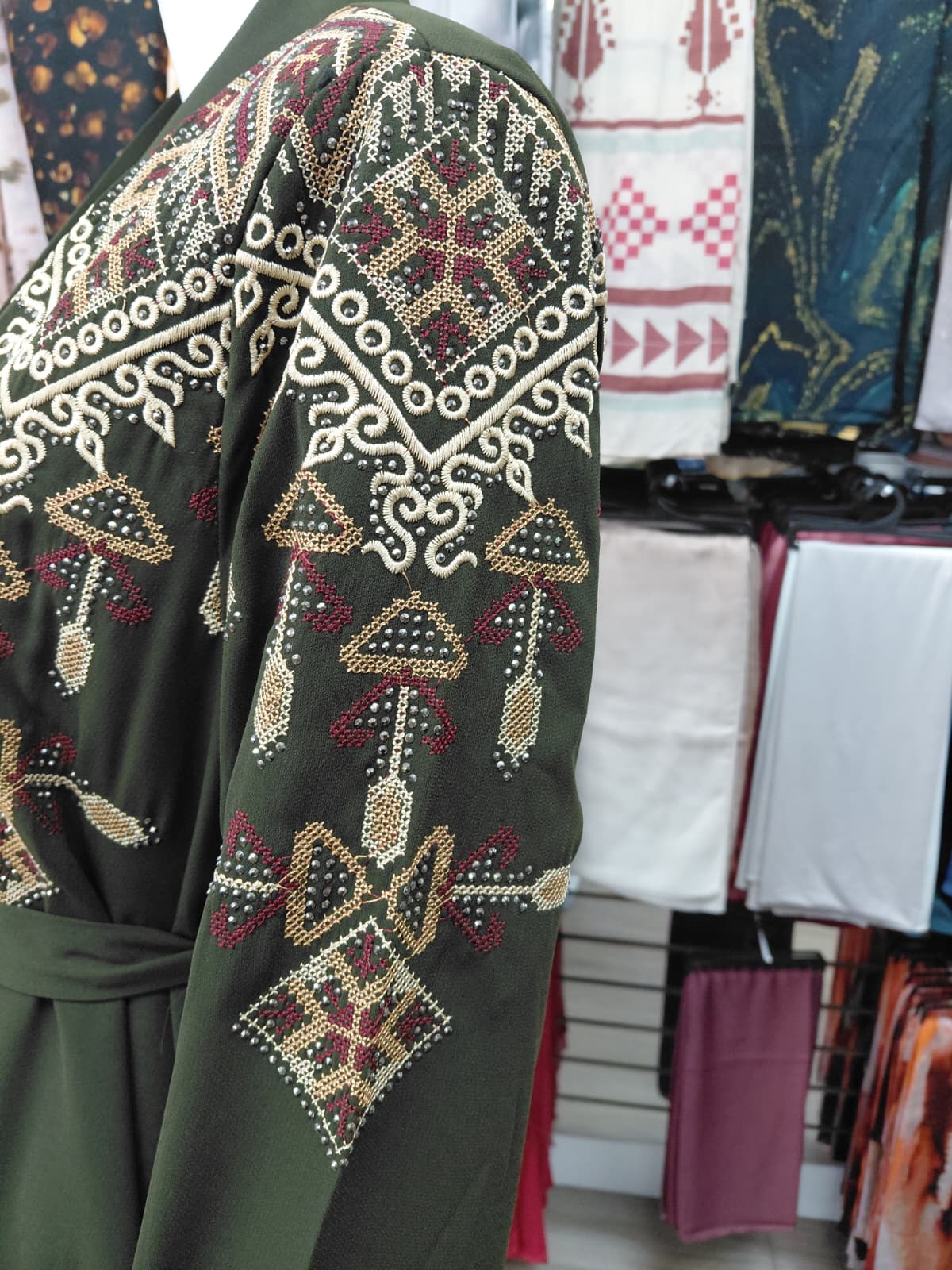 Zaynah Heritage Olive Green Embroidered Abaya | Luxury Modest Wear | Sajdah Couture