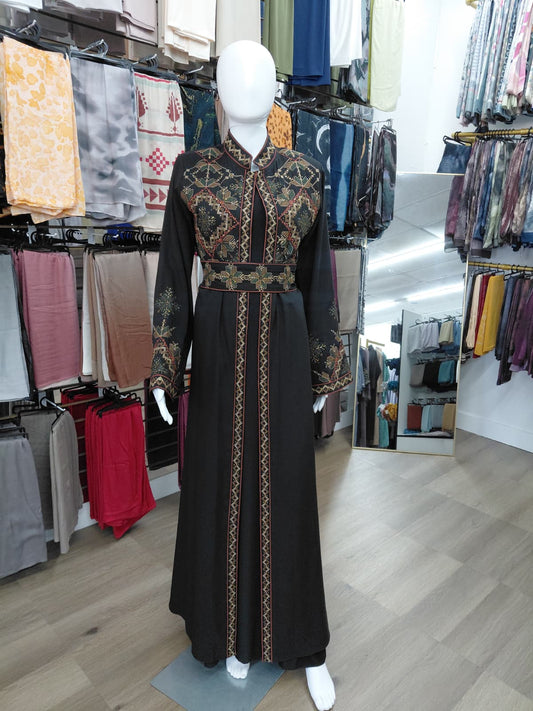 2 layers Turkish Kaftan in Black  - exquisite embroidered dress for women