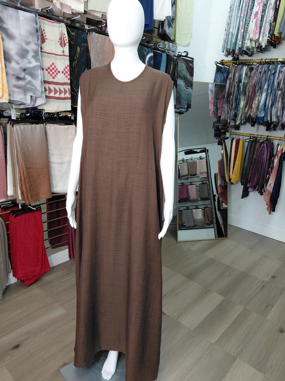 Brown 2 Layer Embroidered Abaya Set with Belt | Modest Luxury Abaya