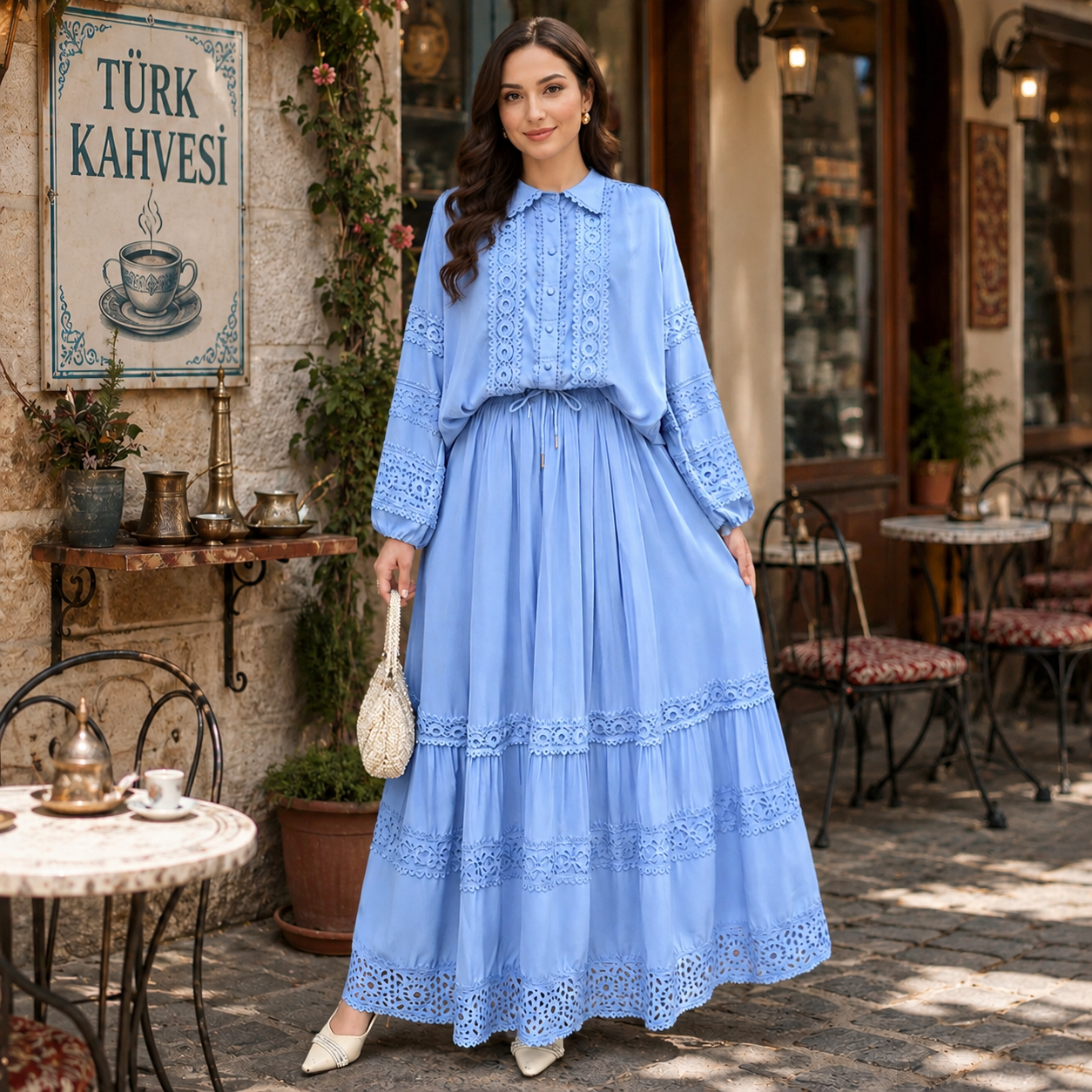 Sky Blue Top and Skirt Set | Modest Turkish Style Set