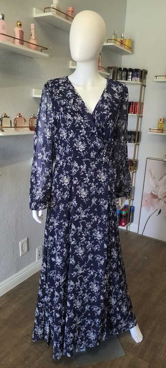 Blue Summertime Dress with Flower Patterns