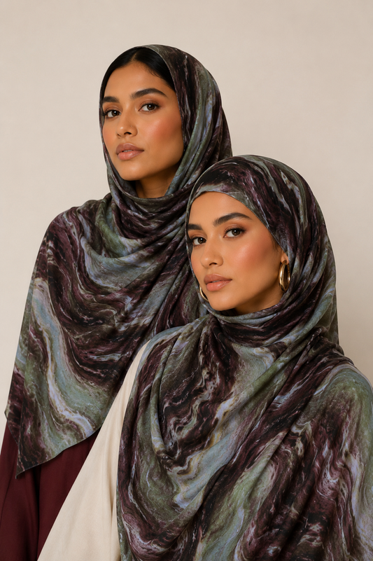 Printed Modal Hijab -  Forest Marble