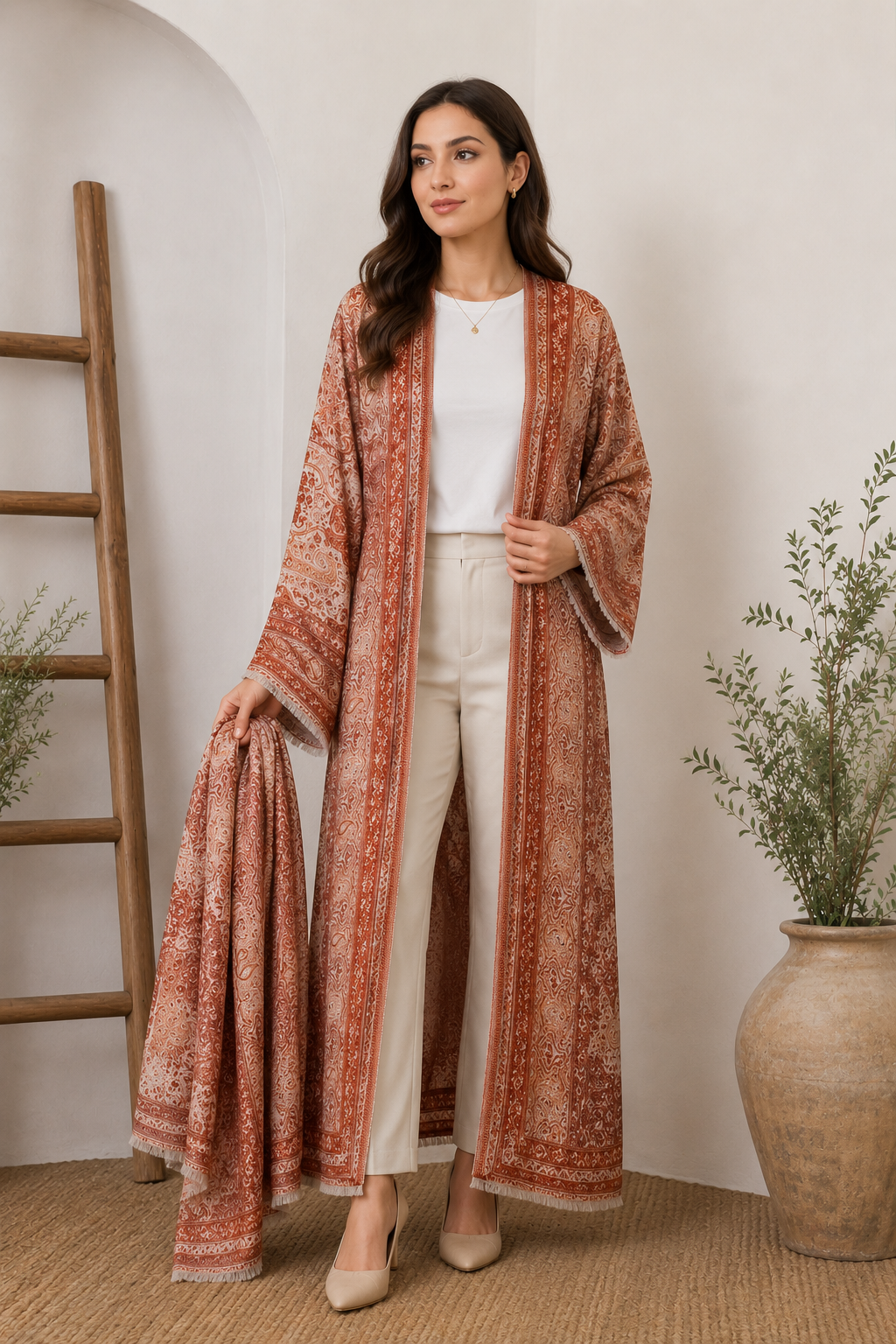 Cream Pie Pashmina Open Abaya Set