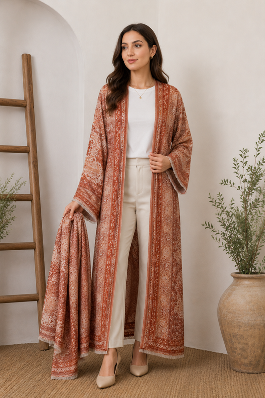 Cream Pie Pashmina Open Abaya Set