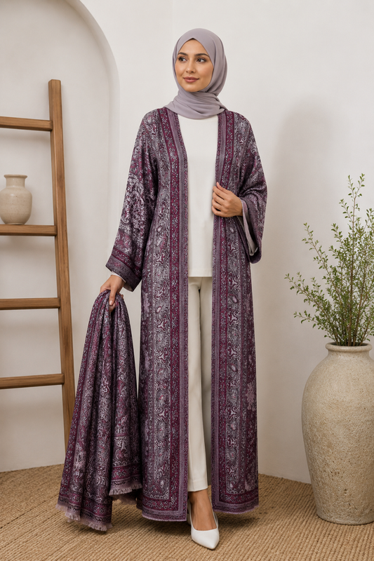 Lavender Lush Pashmina Open Abaya Set