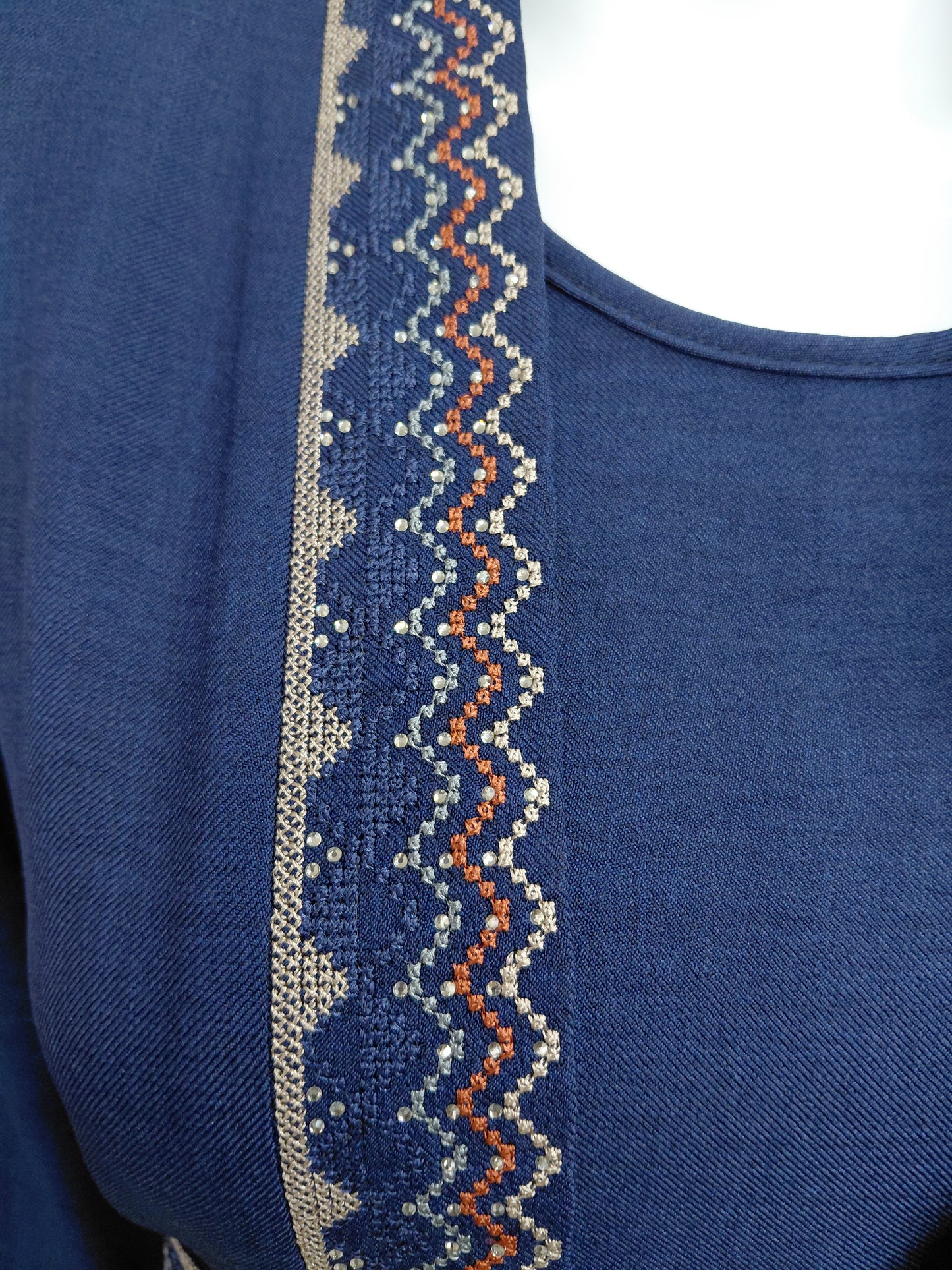 Dark Blue 2 Layer Embroidered Abaya Set with Belt | Modest Luxury Abaya