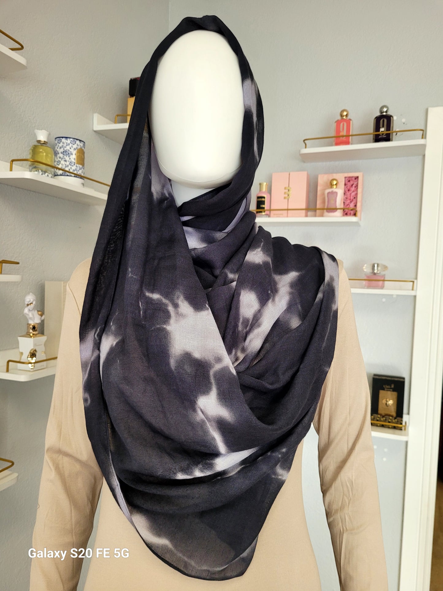 Printed Modal Hijab - Black Marble