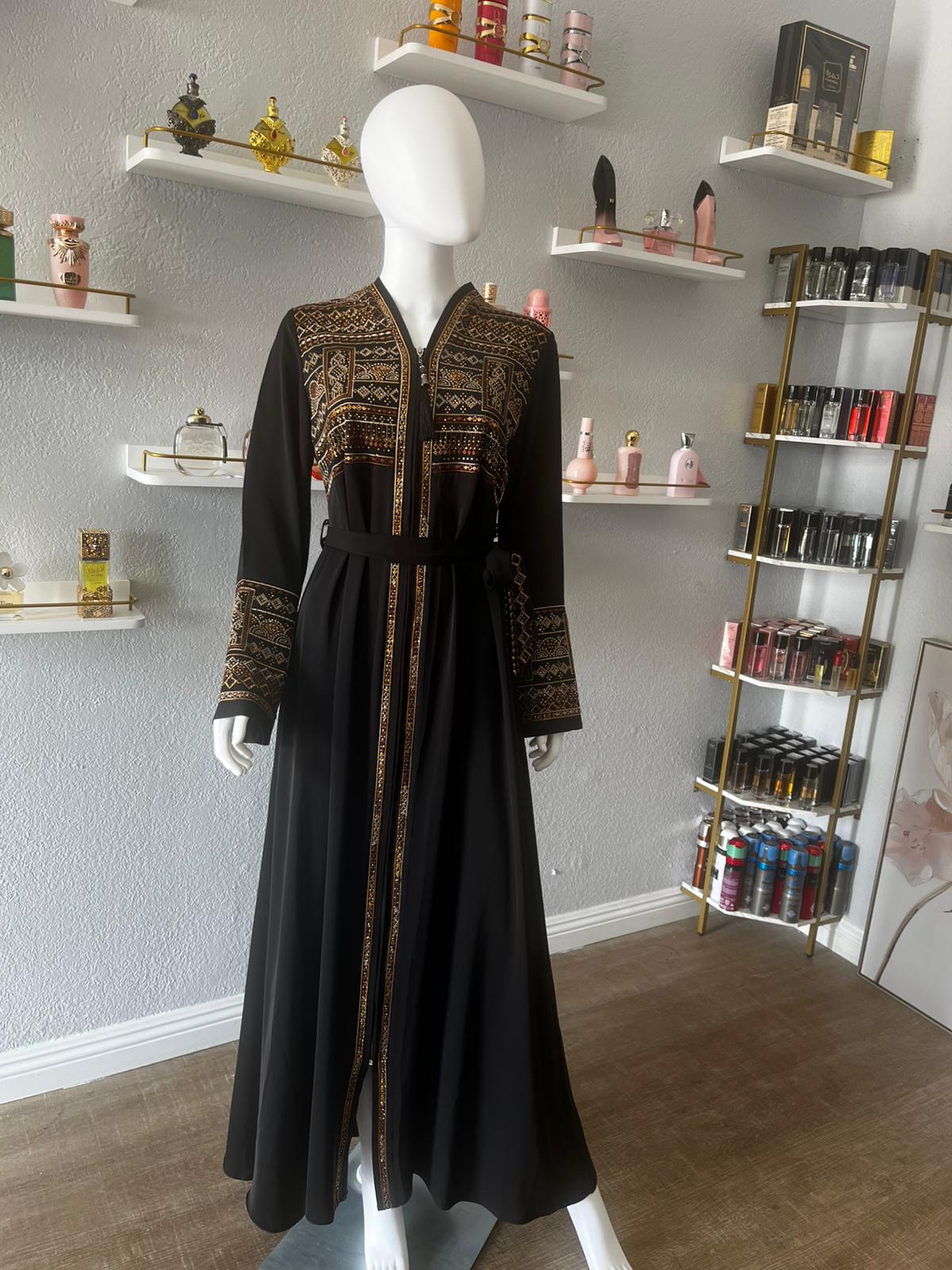 Black with Gold Embroidery Turkiye Abaya