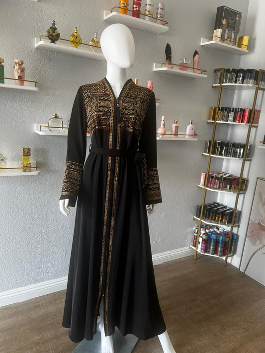 Black with Gold Embroidery Turkiye Abaya