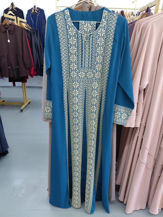 Thobe Embroidered Palestinian Maxi Dress Kaftan Palestinian Design (Green)