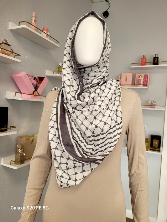Printed Modal Hijab - Keffiyeh Gray