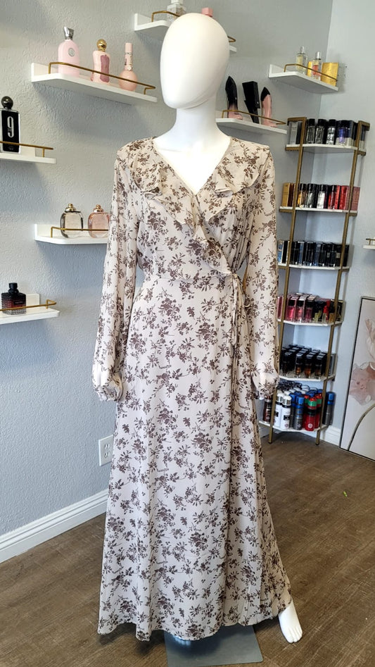Beige Summertime Dress with a Flower Pattern