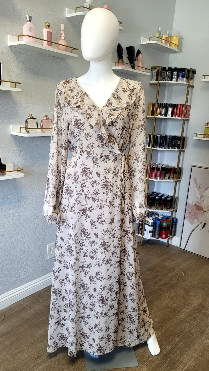 Beige Summertime Dress with a Flower Pattern